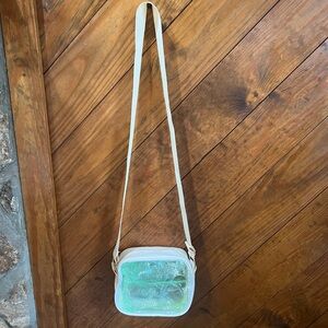 Iridescent Clear Crossbody Bag - White Strap